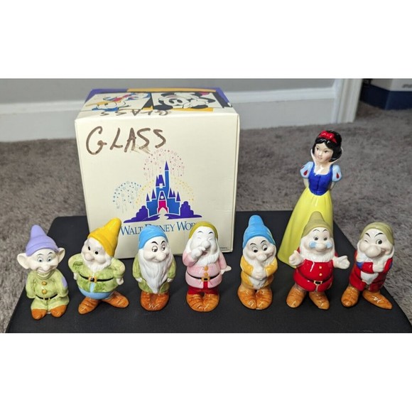 Walt Disney Studios Ceramic Figurines 6" Snow White 3" Dwarves Japan 70s 80s - Picture 2 of 6